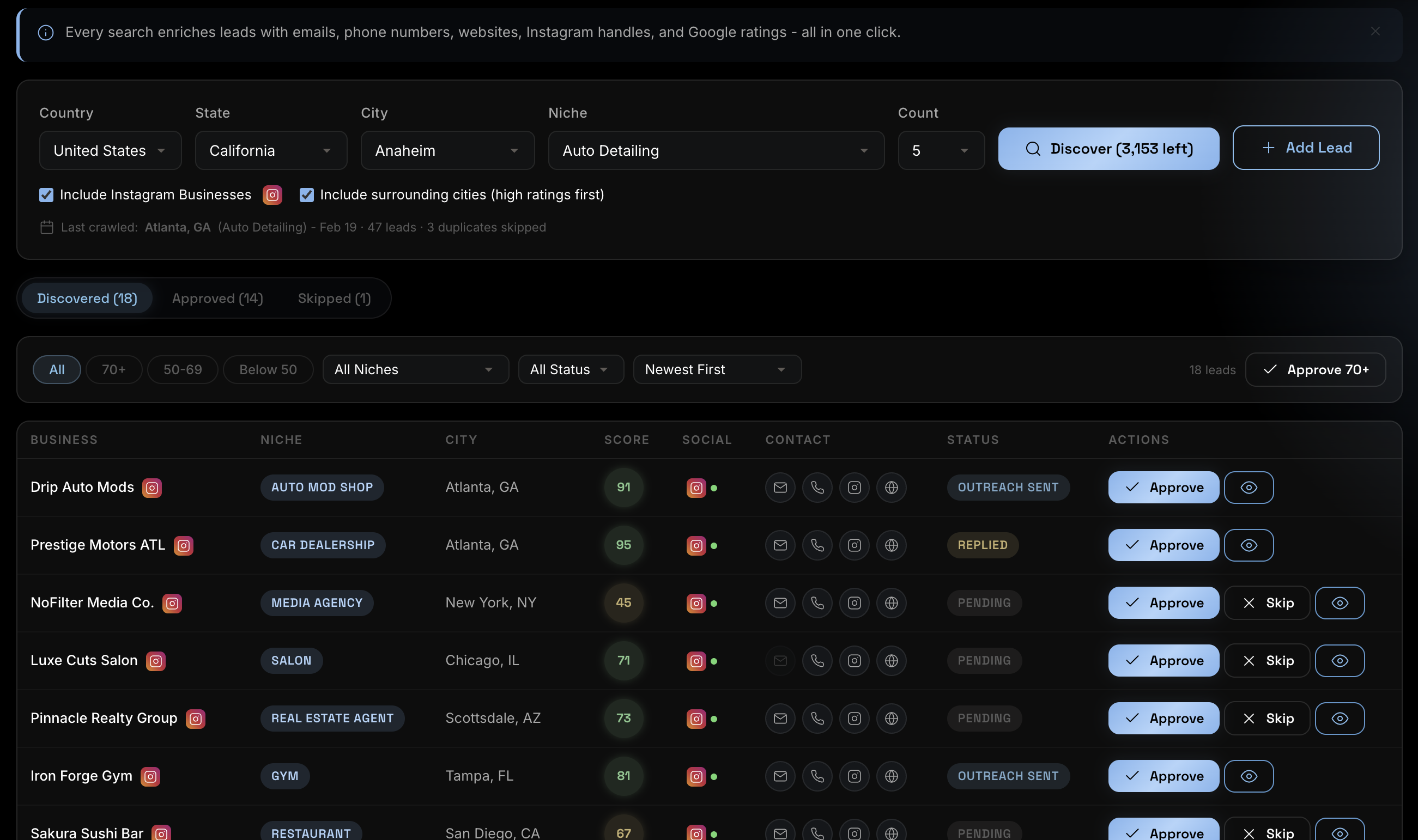 Lead Finder interface
