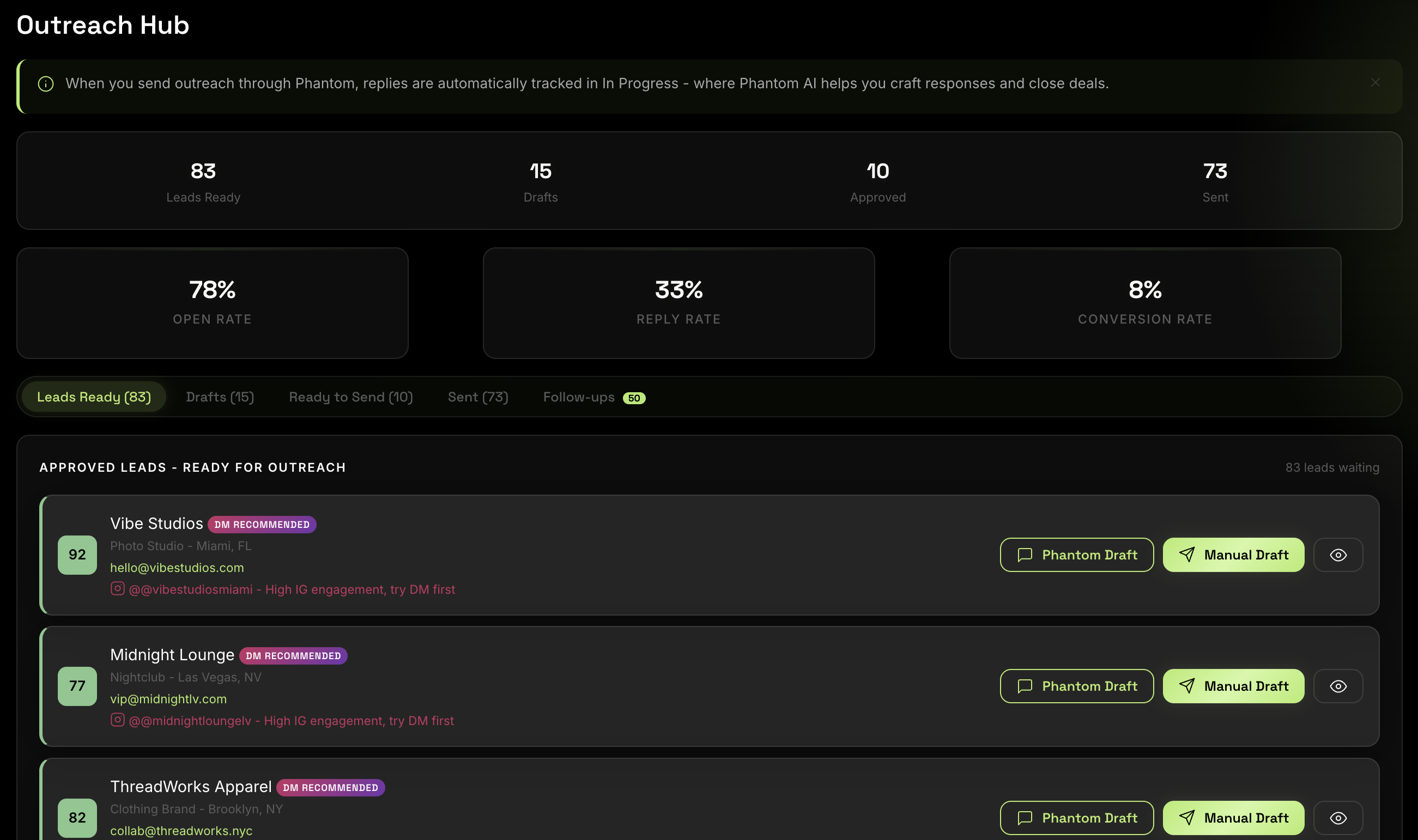 Outreach drafting interface